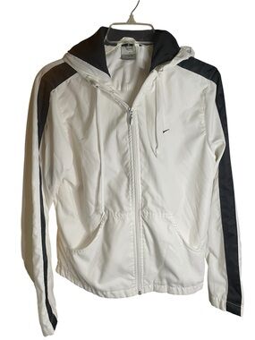 Nike White and Black Hooded Track Jacket Womens windbreaker soft M